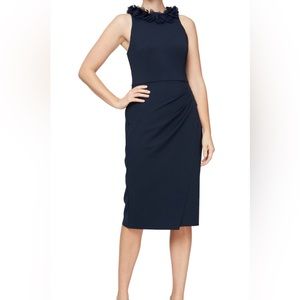 ALEX & EVE Womens Ruffle Knee Evening Dress, Navy, size 10. NWT